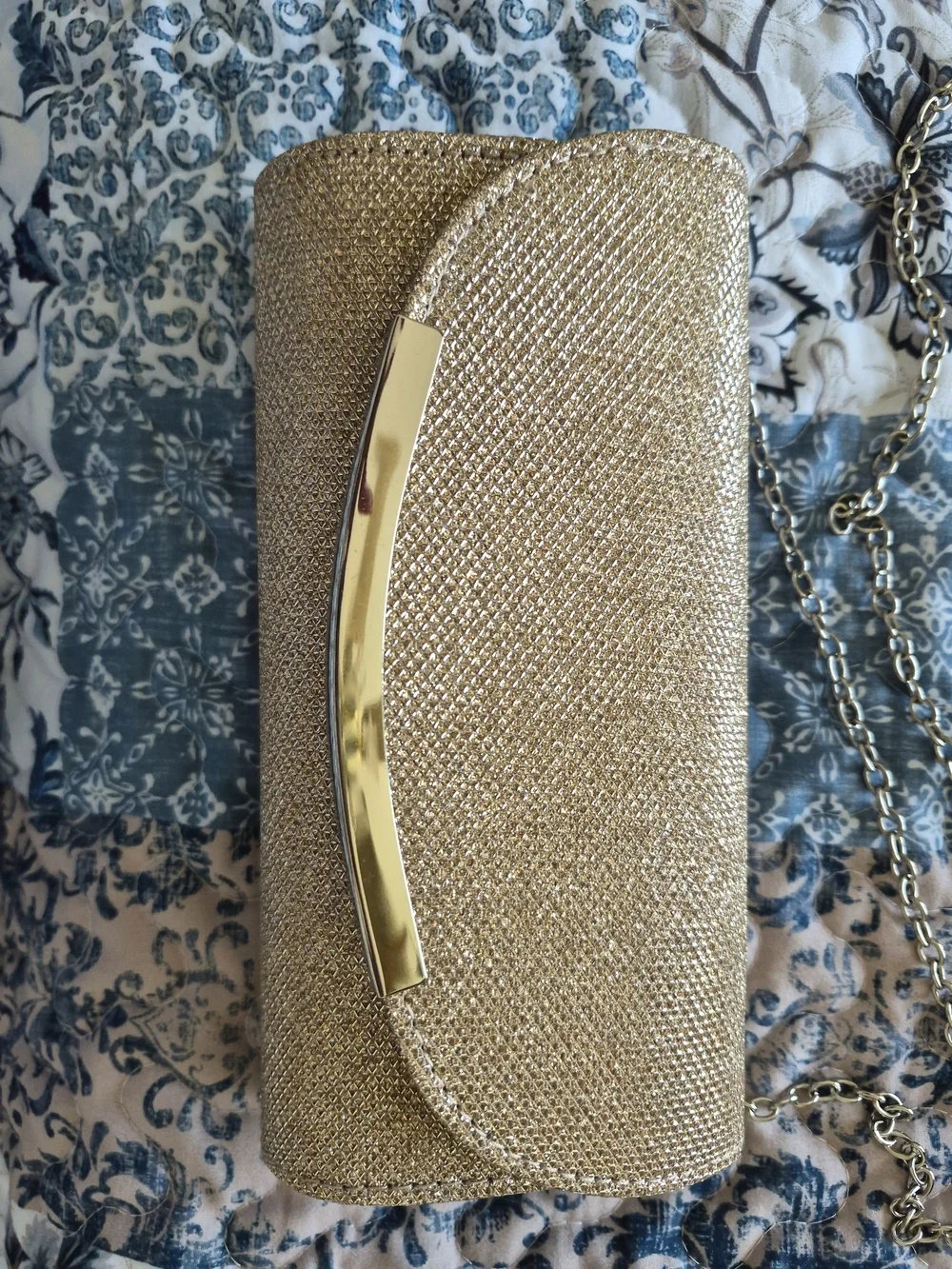 Amazon Gold Sparkle Evening Clutch with Chain Strap